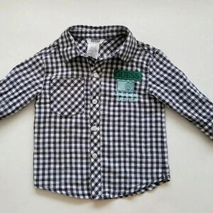 Guess Boys 12M Button Down Shirt Navy White